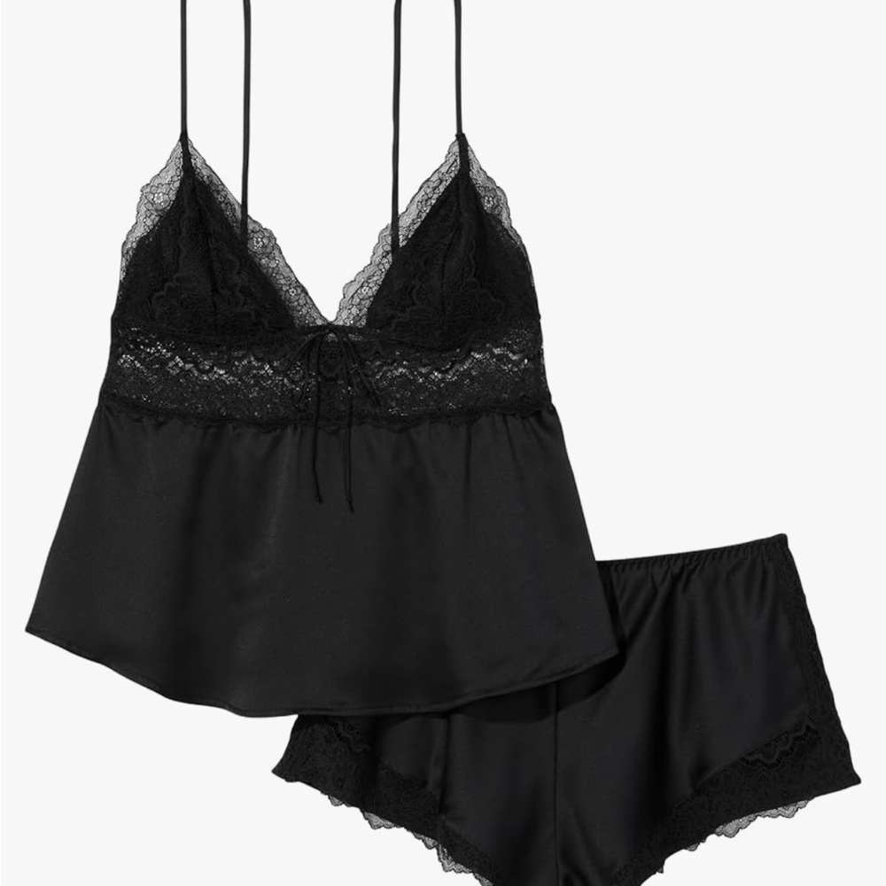 Victoria's Secret Stretch and Lace Pajama Set Black XS - Brand New